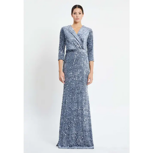 Royal Blue Velvet Mermaid Dress – Mid-Length Evening Elegance - Grey / 38 - Evening Dress