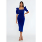 Royal Blue Velvet Midi Dress – Short Sleeve Elegance - Blue / 36 - Evening Dress
