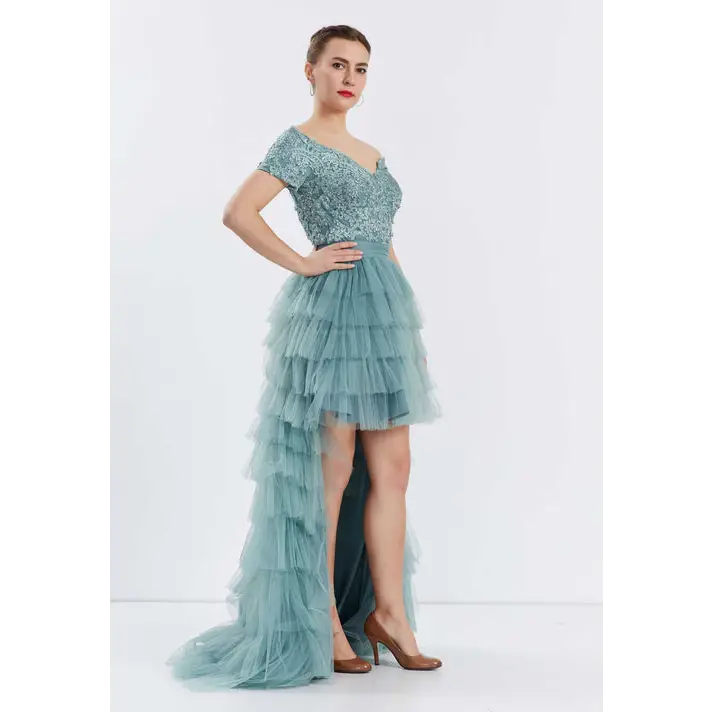 Scarlet Tulle A-Line Dress – Dramatic Off-Shoulder Prom Look - Prom Dress