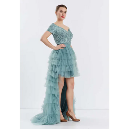 Scarlet Tulle A-Line Dress – Dramatic Off-Shoulder Prom Look - Prom Dress