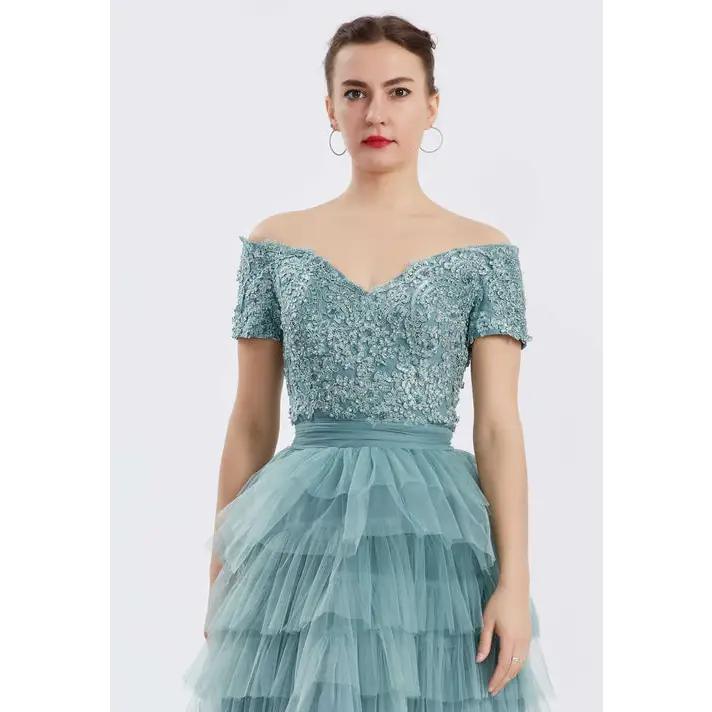 Scarlet Tulle A-Line Dress – Dramatic Off-Shoulder Prom Look - Prom Dress