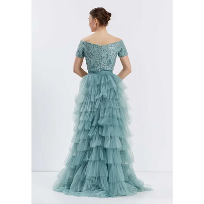 Scarlet Tulle A-Line Dress – Dramatic Off-Shoulder Prom Look - Prom Dress