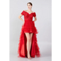 Scarlet Tulle A-Line Dress – Dramatic Off-Shoulder Prom Look - Red / 38 - Prom Dress