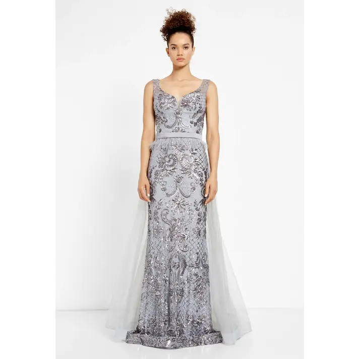 Silver Sequin Mermaid Gown – Sleeveless Glam for Prom - Grey / 38 - Prom Dress