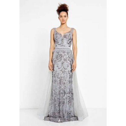 Silver Sequin Mermaid Gown – Sleeveless Glam for Prom - Grey / 38 - Prom Dress
