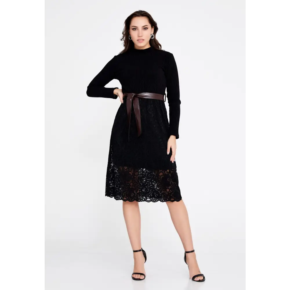 Textured Knit Midi Dress – Long Sleeve Fall Essential - 38 - Casual Dress
