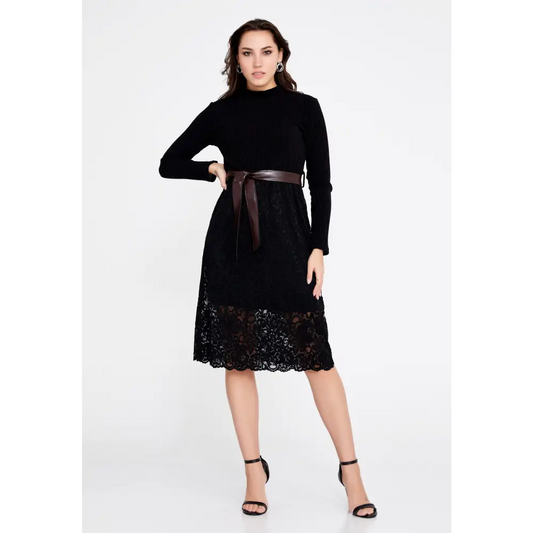 Textured Knit Midi Dress – Long Sleeve Fall Essential - 38 - Casual Dress