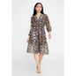 White-Print Chiffon Midi Dress – Light & Breezy Long Sleeve Fit - Brown-Beige / 38 - Casual Dress