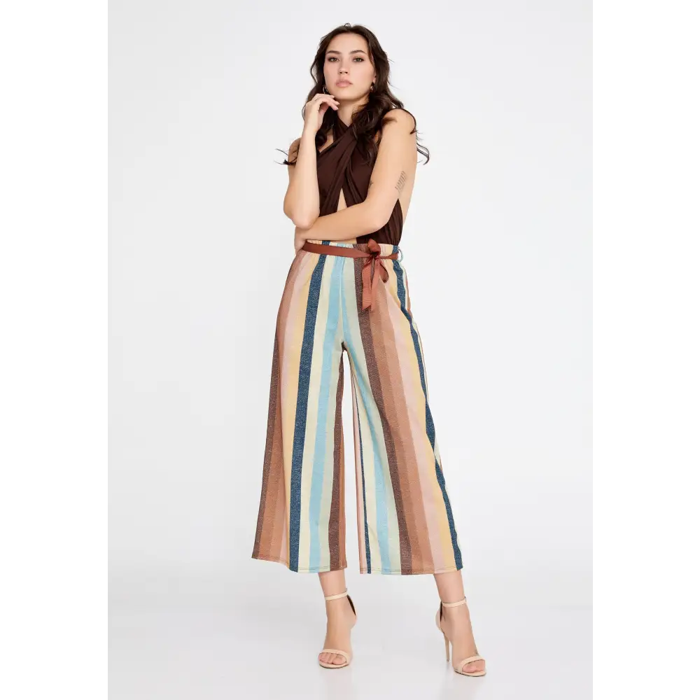 Wide-Leg Culotte Trousers – Soft Flowing Fit - Brown-Multicolor / 36 - Pants