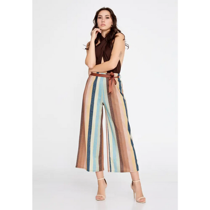 Wide-Leg Culotte Trousers – Soft Flowing Fit - Brown-Multicolor / 36 - Pants