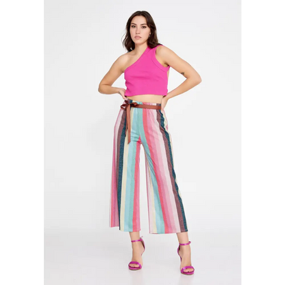 Wide-Leg Culotte Trousers – Soft Flowing Fit - Pink-Multicolor / 36 - Pants